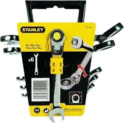 Produktbild von Ratschenringschlüssel-Satz Stanley, 6-teilig, 8-19 mm, Schwenkkopf, Chrom-Vanadium-Stahl