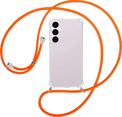 Produktbild von Handykette Backcover-Schutzhülle mit Band (Metall silberfarben) für Samsung Galaxy S24 Plus - neonorange