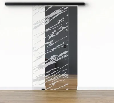 Produktbild von Pertura Glasschiebetür Komplettset Glera Vision 01 775x2050 mm Links inkl.Beschlag Selir Aluminium schwarz,Griffmuschel