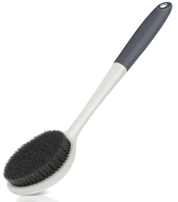 Produktbild von Rückenbürste für Damen und Herren, 43,2 cm, Körperbürste für Nass- und Trockenbürsten, Peeling-Körperbürste und Rückenbürste, Duschbürste mit langem Griff (Grau, Scheuerkraft 6-8)
