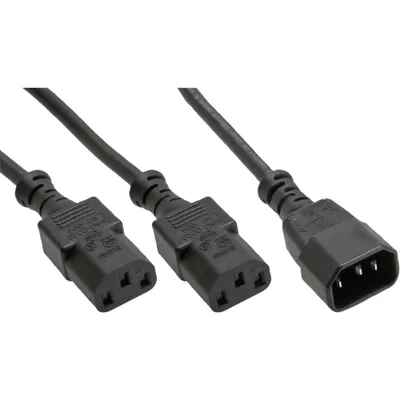 Produktbild von InLine Netz-Y-Kabel, Kaltgeräte, 1x IEC-C14 auf 2x IEC-C13, 1m, 1 m, C14-Koppler, 2 x C13-Koppler