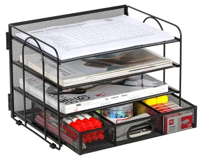 Produktbild von Metall Schreibtisch Organizer mit 4 Fächern - Dokumentenhalter und Zeitschriften Organizer in Schwarz