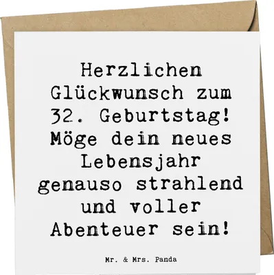 Produktbild von Mr. & Mrs. Panda Glückwunschkarte Spruch 32. Geburtstag Abenteuer - Weiß - Geschenk, neues Lebensjahr, anlasskarte, Klappkarte, doppelkarte, freunde, Happy Birthday