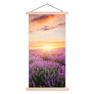 Produktbild von MuchoWow® Textilposter Lavendel - Sonne - Blumen 60x120 cm mit holzfarbenen Rahmen - Holz