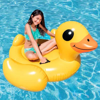 Immagine prodotto di Inflatable Yellow Duck Ride-On Float - INTEX - Pool Toys - 2 Handles