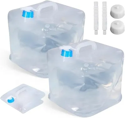 Produktbild von Tragbarer 10L Trinkwasserbehälter – Faltbarer Wasserbehälter mit Hahn & Griff, 2er Set für Outdoor & Notfall