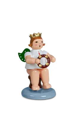 Produktbild von Holzfigur Engel sitzend mit Schellenring ohne Krone Höhe 6cm NEU