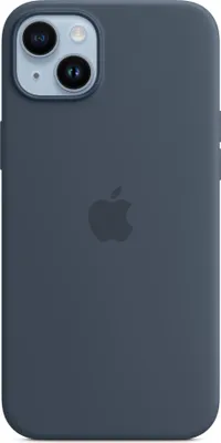 Produktbild von Apple Handyhülle Silikon Backcover Blau für iPhone 14 Plus, MagSafe-kompatibel, Kabelloses Laden, stoßabsorbierend, Mikrofaser-Innenraum, kratzresistent, bedeckte Tasten