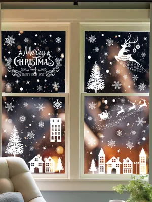 Fensteraufkleber Weihnachten, weiß, winterlich, 1 Stück, PVC