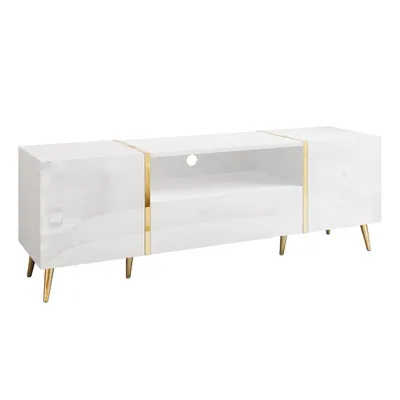 Produktbild von TV-Schrank ONYX auf goldenen Beinen Weiß Hochglanz 158 cm