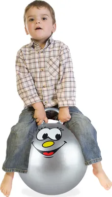 Image de Ballon rebondissant Relaxdays pour enfants, avec visage, ballon rebondissant avec poignée, Ø 45 cm, pour l'intérieur et l'extérieur, ballon rebondissant supportant jusqu'à 150 kg, gris