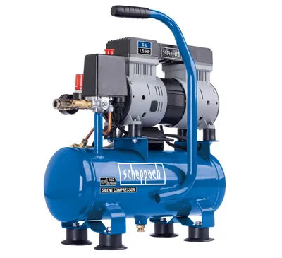 Image de Scheppach Compresseur ultra silencieux HC08Si | 1,5cv / 1100W | 8 bar | 6 litres | 162 l/min de débit d'aspiration | 67,4 db(A)* Silencieux | + détendeur & coupleur