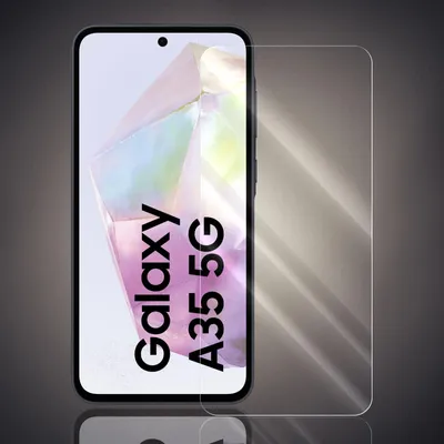 A screen protector is shown next to a smartphone.