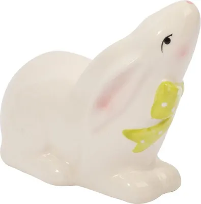 Zdjęcie produktu dla Zajączek ceramiczny w kolorze białym z zieloną kokardką