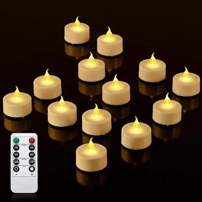 Productafbeelding van LED-kaarsen met timer en afstandsbediening, zonder vlam - set van 12 stuks