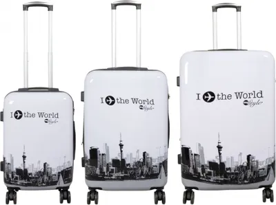 Produktbild von Kofferset 3tlg Reisekoffer Polycarbonat Hartschale Fly the world weiß