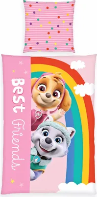 Produktbild von Herding Renforcé Wende Bettwäsche 2 tlg. 135x200cm Paw Patrol Hunde Regenbogen Everest Skye Rosa Knopfleiste