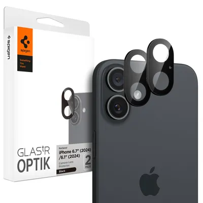 Obrázek produktu pro Spigen Glas.tR Optik, Apple, iPhone 16 Plus / iPhone 16, Odolné proti poškrábání, Černá, 2 kusů