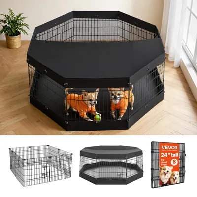 Produktbild von VEVOR Welpenauslauf Hundelaufstall Metall 61cm 8-tlg. Deckel & Bodenmatte, Spielplatz für Kleine Hunde Katzen & Andere Kleintiere Faltbar Durch die Verschiedenen Formen Vielfältig Einsetzbar