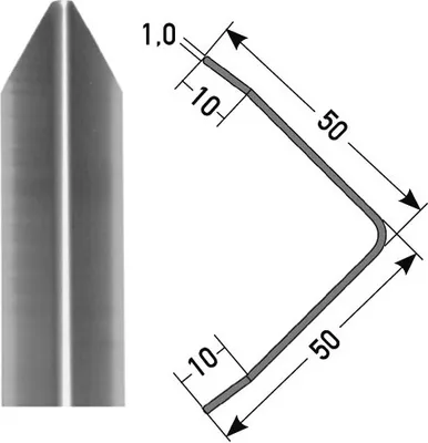 Produktbild von Eckschutzwinkel | Edelstahl | Silber | Breite 40-50 mm | Höhe 40 mm | Länge 1500 mm | Einseitig mittig gebohrt | Eckschutzprofil | 1 Stück