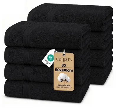 Zdjęcie produktu dla Ręczniki 50x100 cm, zestaw 8 sztuk, 100% bawełna frotte, kolor czarny