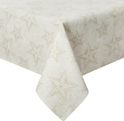 Image de EUROFIRANY | Nappe - Nappe de Noël - 140 x 220 cm - Beige Or - Etoiles - Couverture de table - Noël