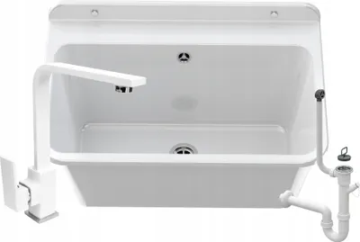 Obrázok produktu pre Granitan - Výlevka - Drez 61x41 cm - Drez biely - s batériou BETA a sifónom - LARGE