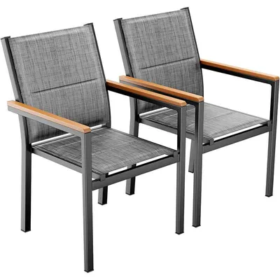 Zdjęcie produktu dla Zestaw 2 aluminiowych krzeseł ogrodowych CL03002-1, nośność do 150 kg, kolor szary lniany