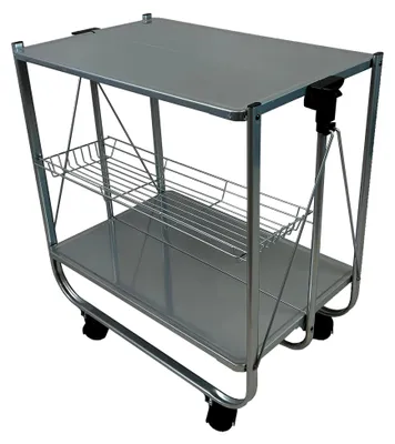 Produktbild von Klappbarer Servierwagen Grau 70 cm Hoch – Mobiler Küchenwagen mit Rollen – Faltbarer Beistellwagen mit 3 Ablageflächen