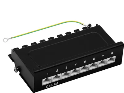Produktbild von ProfiPatch  Cat.6a Patchpanel Verteilerfeld 8 Port Patchfeld RJ45 geschirmt Desktop und Wandmontage 1HE schwarz