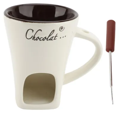 Produktbild von Schokolade schmelzender Fondue-Becher, Keramik-Butterwärmer, Topfzubehör mit Gabel für die Küche, Weiß