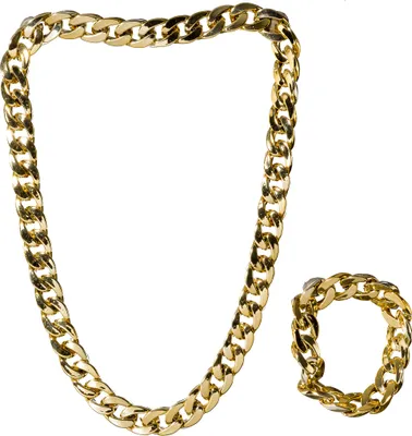 Produktbild von Schmuckset goldfarben Gliederkette 80cm Kettenlänge mit Armband aus Plastik für Mottopartys