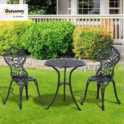 Produktbild von Balkonset - Bistrogarnitur - Gartengarnitur - Gartenmöbel - Tisch mit 2 Stühlen - Gussaluminium - Schwarz