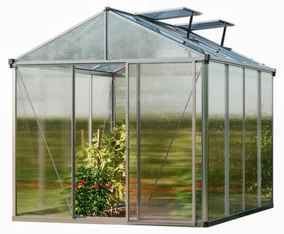Zdjęcie produktu dla GFP szklarnia rama aluminiowa 222x294 cm - płytami poliwęglanowymi ok. 10 mm - z ramą fundamentową i 2 systemy automatycznego otwierania okien