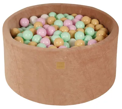 Obrázek produktu pro Koš na míče VELVET Beige - 90x40 včetně 300 kuliček - pastelově růžová, mentolová, bílá, béžová