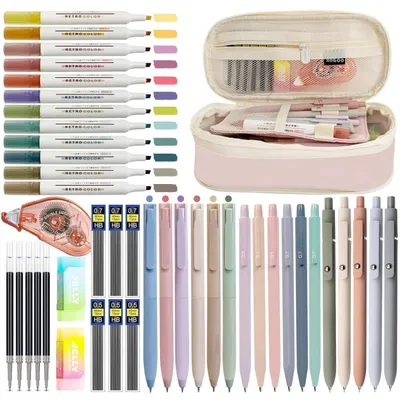Produktbild von Schrein-Set 44 Teile mit Mäppchen, 12 Textmarker, 11 Gelstifte, 6 Druckbleistifte, Kleberoller Rosa