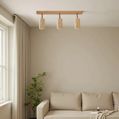 Immagine prodotto di Opviq, lampadario di alta qualità, struttura in metallo impiallacciato in legno, calotta in travertino Ø 6,5 cm, altezza 18 cm, altezza regolabile, beige e rovere, design scandinavo, ideale per ambienti moderni.