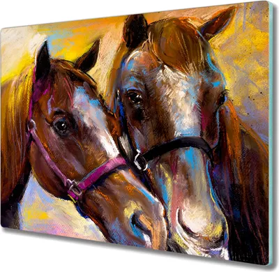 Produktbild von Coloray Hackbrett Kochplattenabdeckung Herdabdeckplatte 60x52 cm Schneidebrett Küchenbrett - Tier Pferde