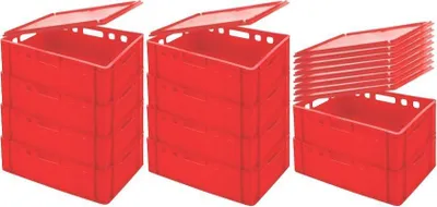 Produktbild von SparSet 10x Eurobehälter Fleischerkasten E2 mit Auflagendeckel | HxBxT 20x40x60cm | 41 Liter | Rot | Fleischerkiste, Fleischkiste, Metzgerkiste, Fleischbehälter