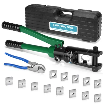 Produktbild von Hydraulische Presszange 16T Kabelzange mit Hydraulik inkl.13 Einsätzen & Kabelschere Crimpzange 8–300mm² Crimpformen für Kupfer-Aluminium-Kabelschuhe