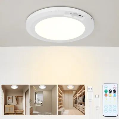 Produktbild von Batterielampe mit Bewegungsmelder, LED Deckenleuchte wiederaufladbar, Fernbedienung, für Schlafzimmer, Garage, Flur
