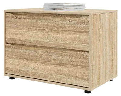 Produktbild von Minimalistischer Holzwerkstoff-Speicherschrank mit Schubladen, Sonoma-Eiche, 80x48x57 cm, für Schlafzimmer und Wohnzimmer