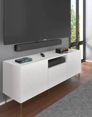 Image de Meuble TV Homlando Diuna, 145 cm, 2 tiroirs et 1 porte, blanc mat