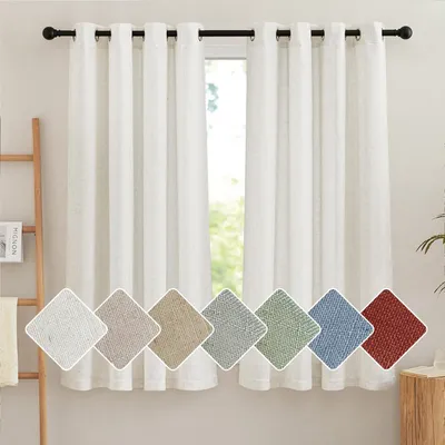 Immagine prodotto di Tende corte, semitrasparenti, con passanti, in lino, per camera da letto, colore crema, dimensioni 137 x 140 cm (confezione da 2)