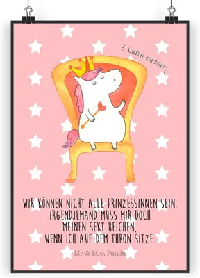 Produktbild von Mr. & Mrs. Panda Bild Einhorn Prinzessin DIN A5 - Rot Pastell - Geschenk, Unicorn, wanddeko, Plakat, Monat, drucke, Geburtstag, Kunstdruck, Wandbild, Geburtstagsgeschenk