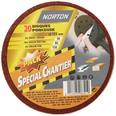 Produktbild von Norton Schleifscheiben, selbstklebend, 12,5 cm, verschieden Körnungen, 20 Stück