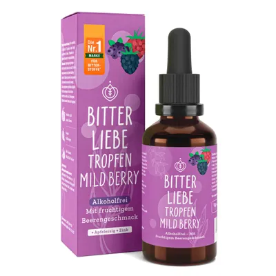 Produktbild von BitterLiebe - Bittertropfen Mild Berry - alkoholfreie Bitterstoffe Tropfen mit Fruchtgeschmack - für die Verdauung*, gegen Süßhunger - Germany