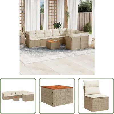 Produktbild von The Living Store 10-tlg. Garten-Sofagarnitur mit Kissen Beige Poly Rattan