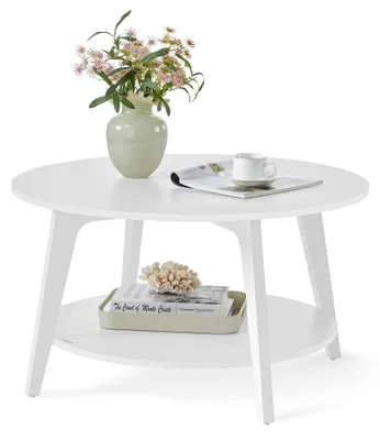 Produktbild von VASAGLE MAEZO Kollektion - Couchtisch rund, Wohnzimmertisch 2 Ebenen, Kaffeetisch für Wohnzimmer, 80 cm d, 45 cm H, einfach zu montieren, schneeweiß LCT243W14V1