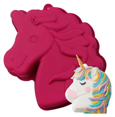 Produktbild von GKA XL 3D Silikon Backform Einhorn Pony Silikonbackform 26 cm Kuchenform Silikonform